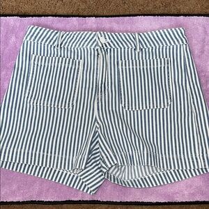 LOFT Blue and White Striped Jean Shorts
